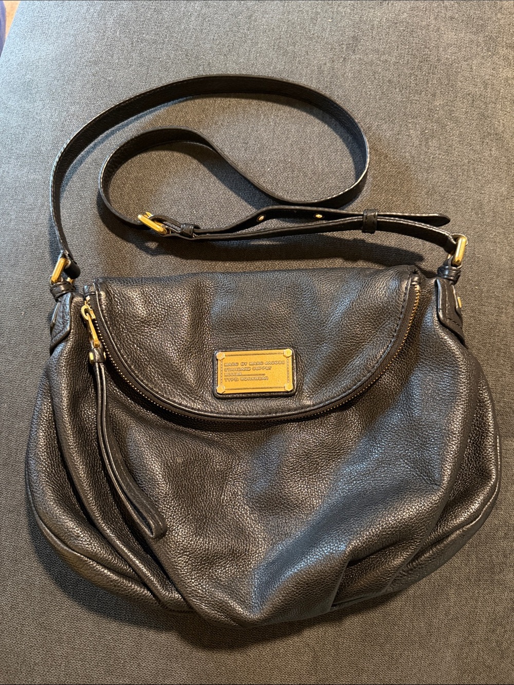 Marc by Marc Jacobs Black Pebbled Leather Shoulder Bag with Gold Hardware
